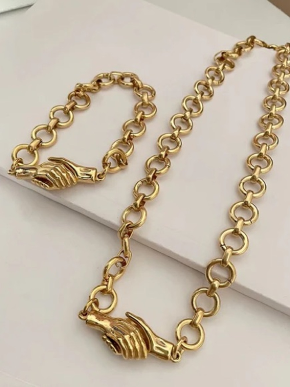 Handshake Clasp Link Necklace and Bracelet Set